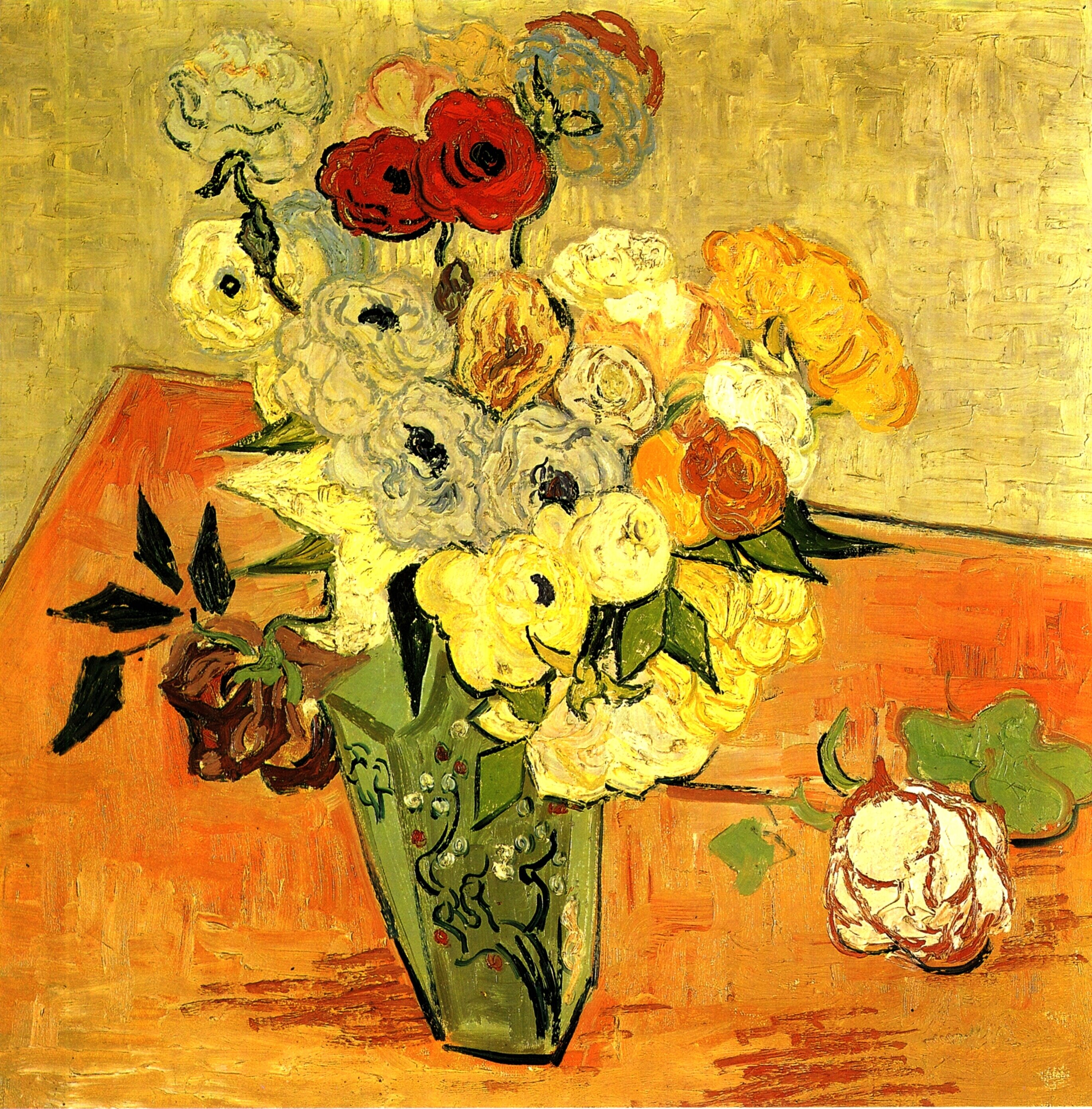  Ван Гог Натюрморт японская ваза с розами и анемонами