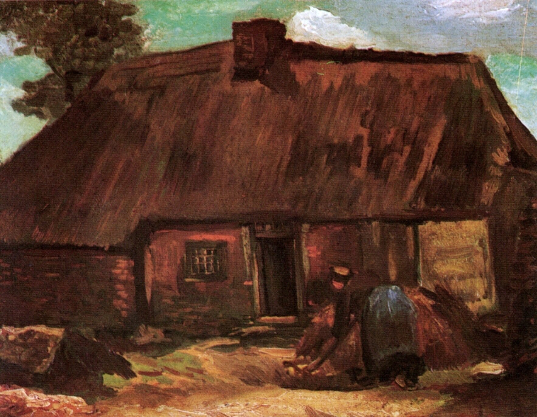  Ван Гог Нюэнен Изба с деревьями и крестьянкой 1766x1372