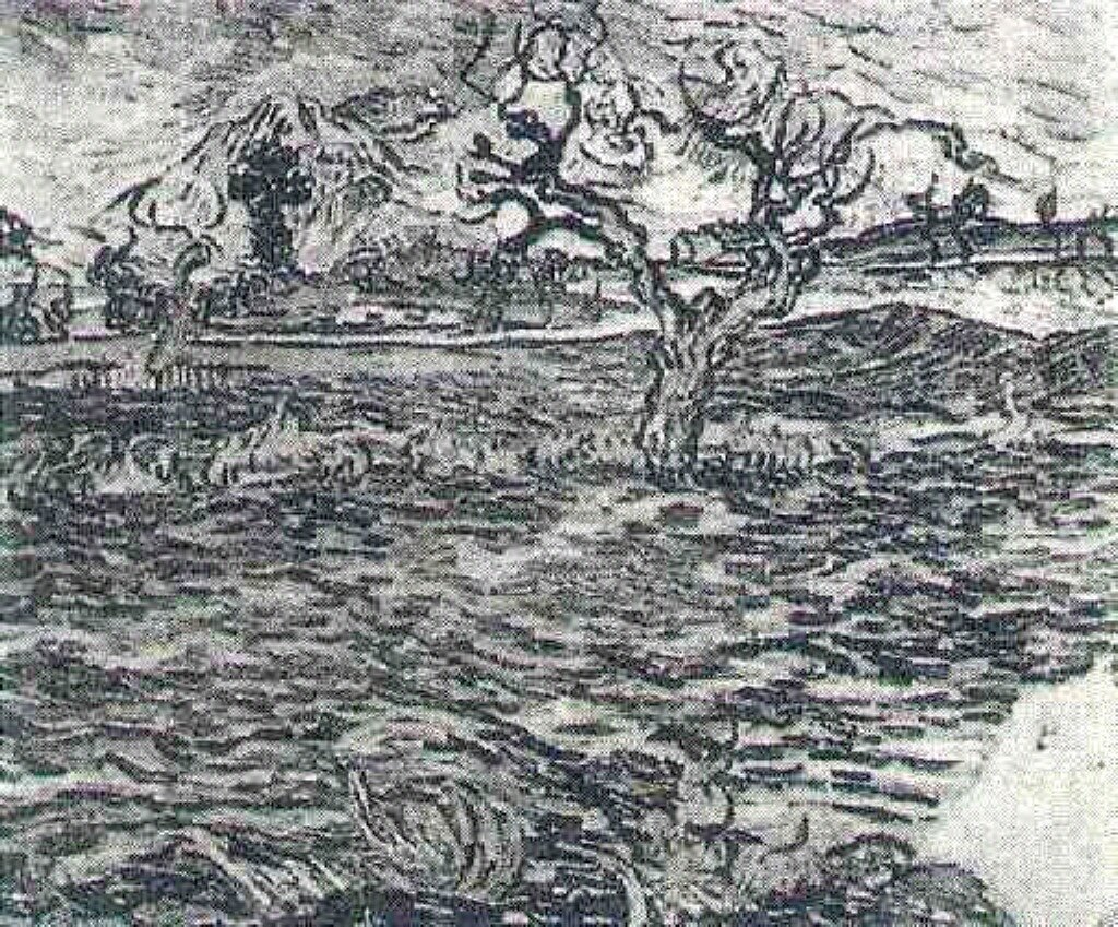  Ван Гог Пейзаж с оливковым деревом и горами на заднем плане 